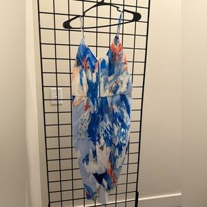 Chelsea28 Blue and Orange Abstract Dress